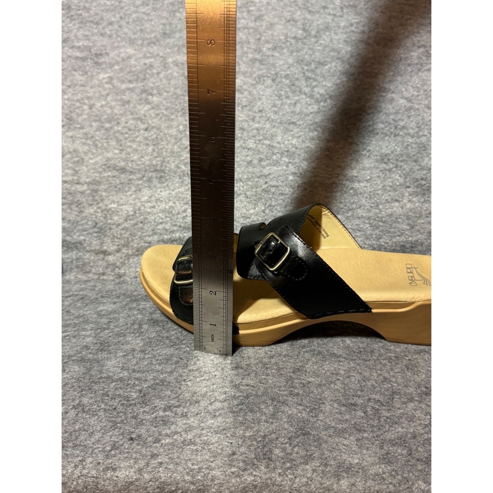 LIKE NEW Dansko Black Leather Double Buckle Slide Wedge Sandals Size 37 - Picture 7 of 7